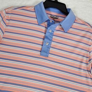 Straight Down Polo Shirt Mens M Orange Striped Golf Performance Short Sleeve